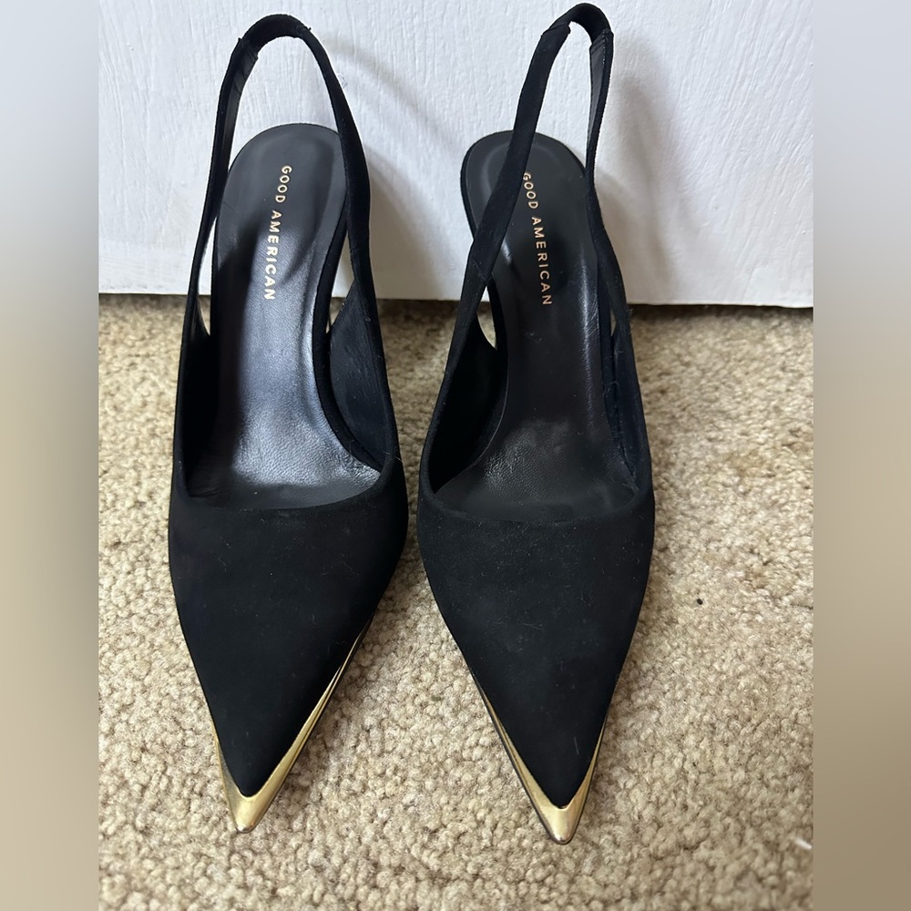Good American Gold Tipped Slingback Heels Size 10